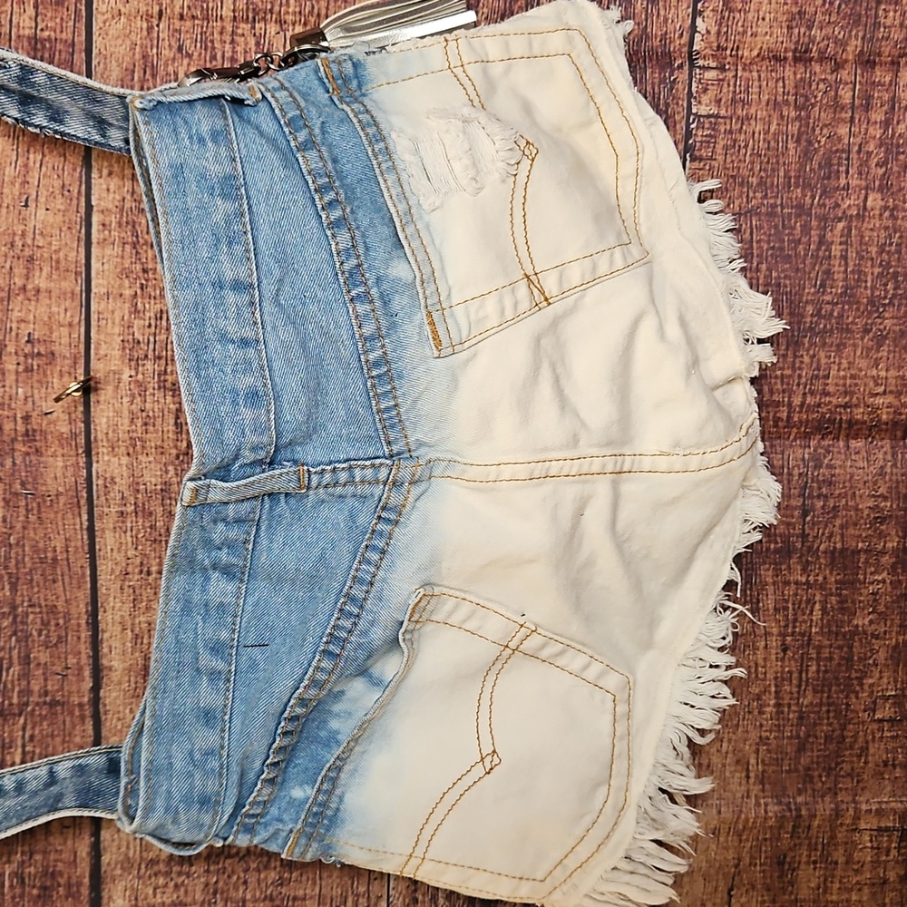 "One Kind Denim co." HANDMADE UPCYCLE OMBRE' BEDAZZLED DENIM SHOULDER BAG! - Picture 7 of 10